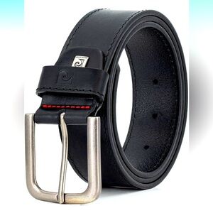 Pierre Cardin Black Stippled Leather Belt Sz 39 / 100 Silver Tone Buckle France